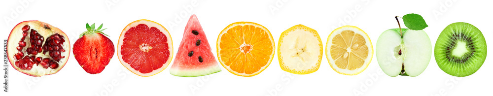 Collection of fruit slices isolated on white Collection of fruit slices isolated on white