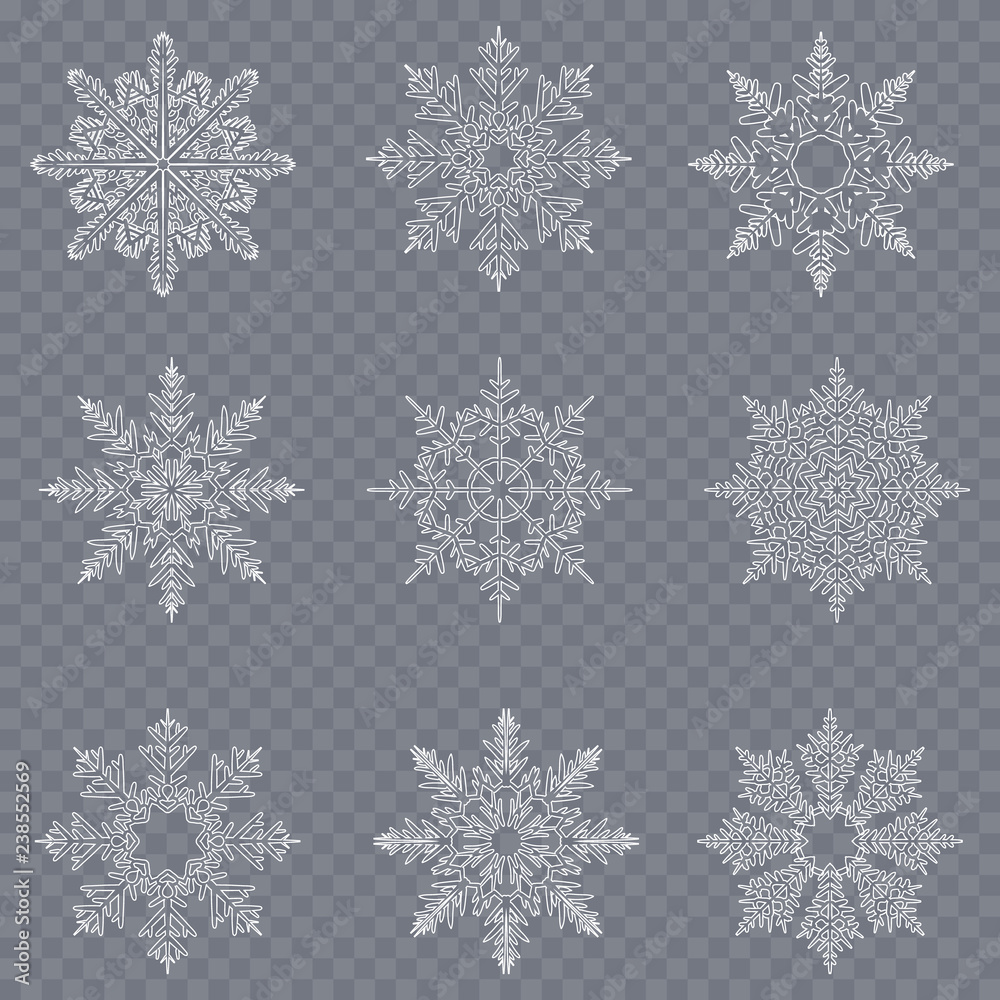 Snowflakes set on dark isolated background. Winter frosty glass pattern Snowflakes set on dark isolated background. Winter frosty glass pattern