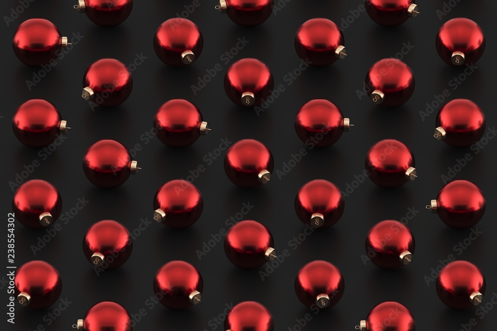 Minimal Christmas pattern. Red Christmas ornaments on white black background. Minimal Christmas pattern. Red Christmas ornaments on white black background.