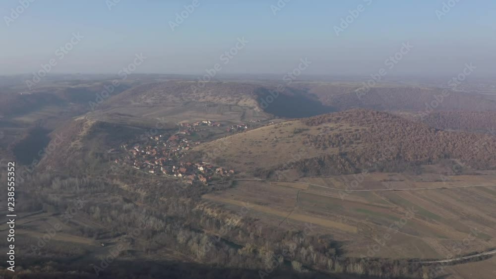 Eastern Serbian landscape with small settlement 4K drone footage Eastern Serbian landscape with small settlement 4K drone footage