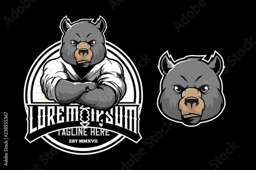 cute bear wear wearing martial arts kimono vector around logo template