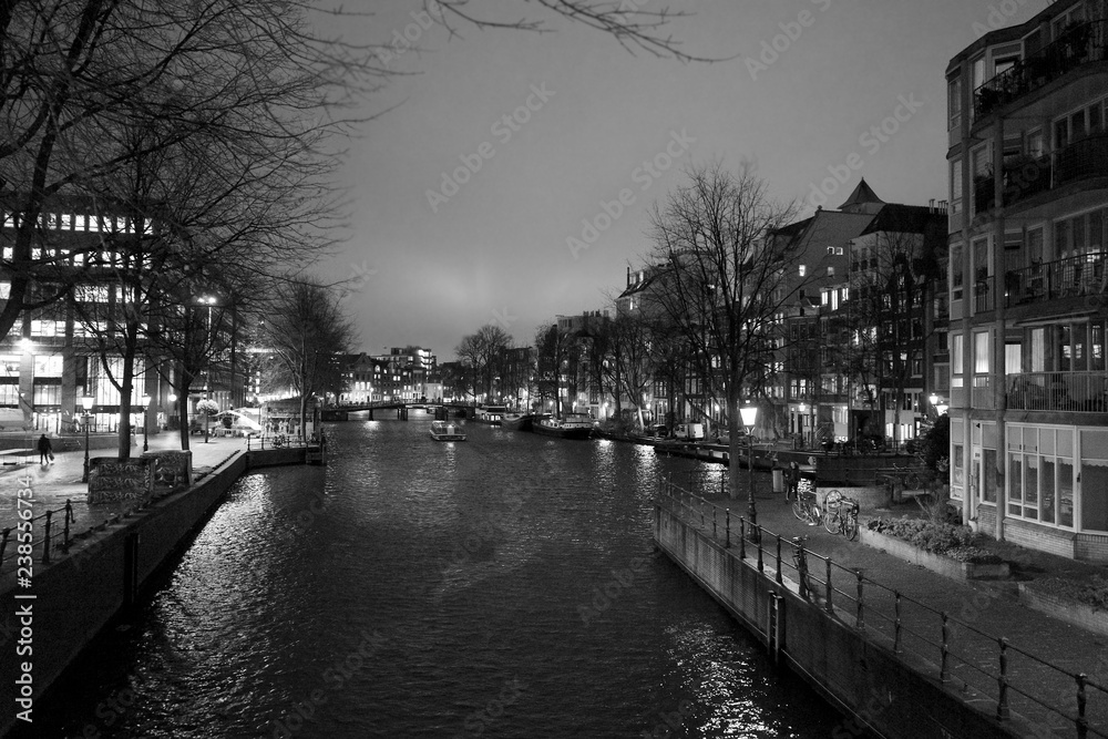 Amsterdam Netherlands Channel in black and white