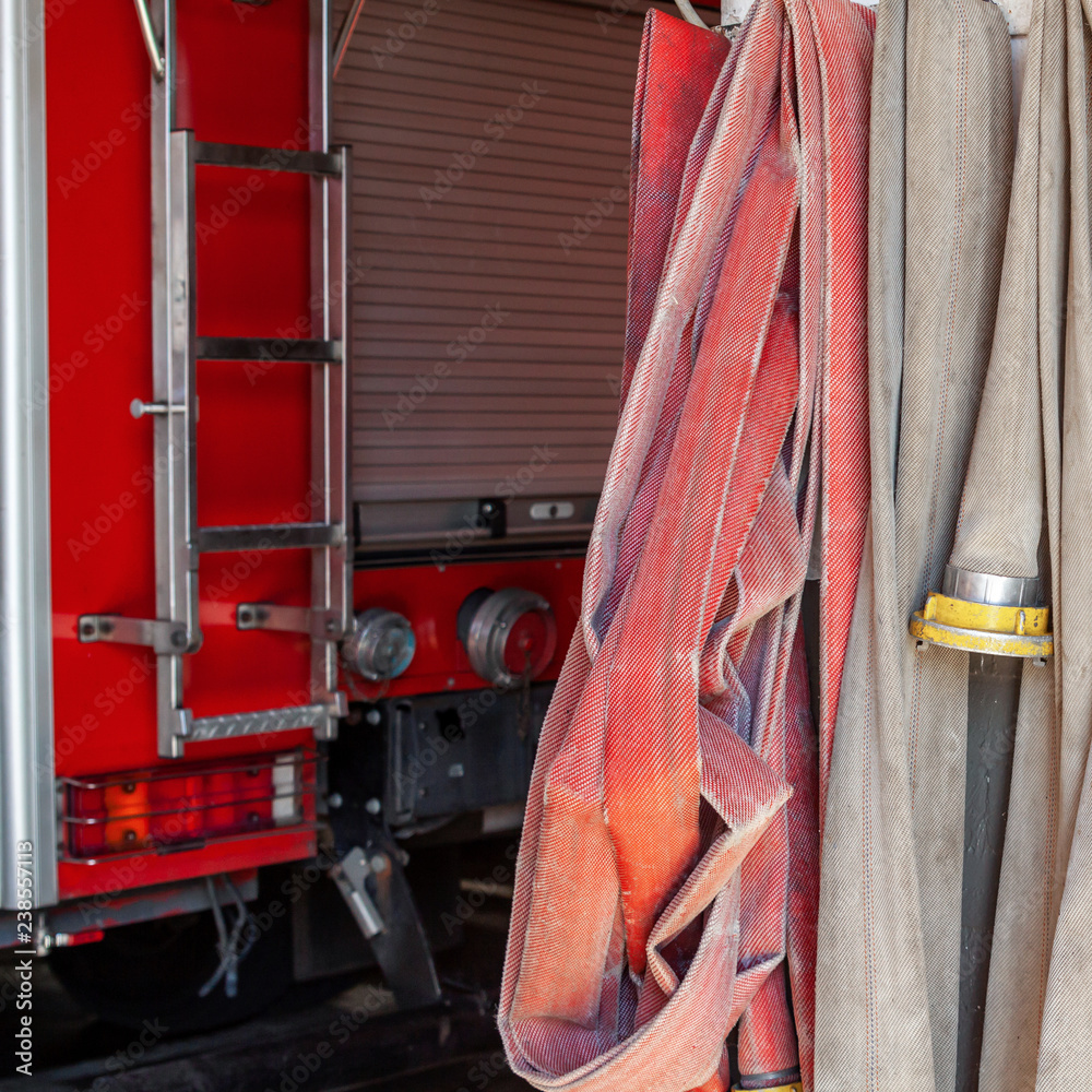 Firefighting vehicle with special equipment outdoors. Firefighting