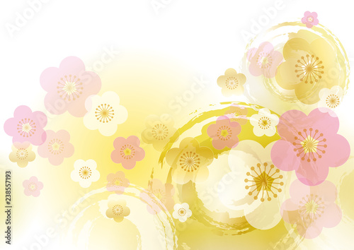背景　和風梅の花模様と輪　金