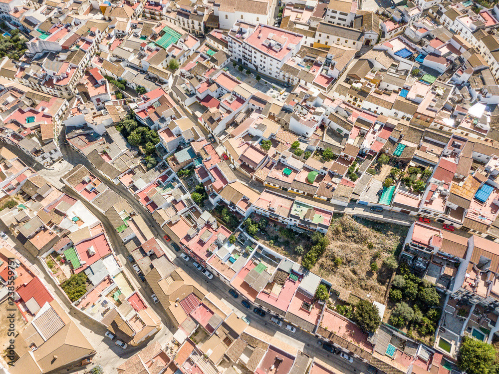 Little Spanish town captured from above, Almodovar del Rio, Andalusia, Spain