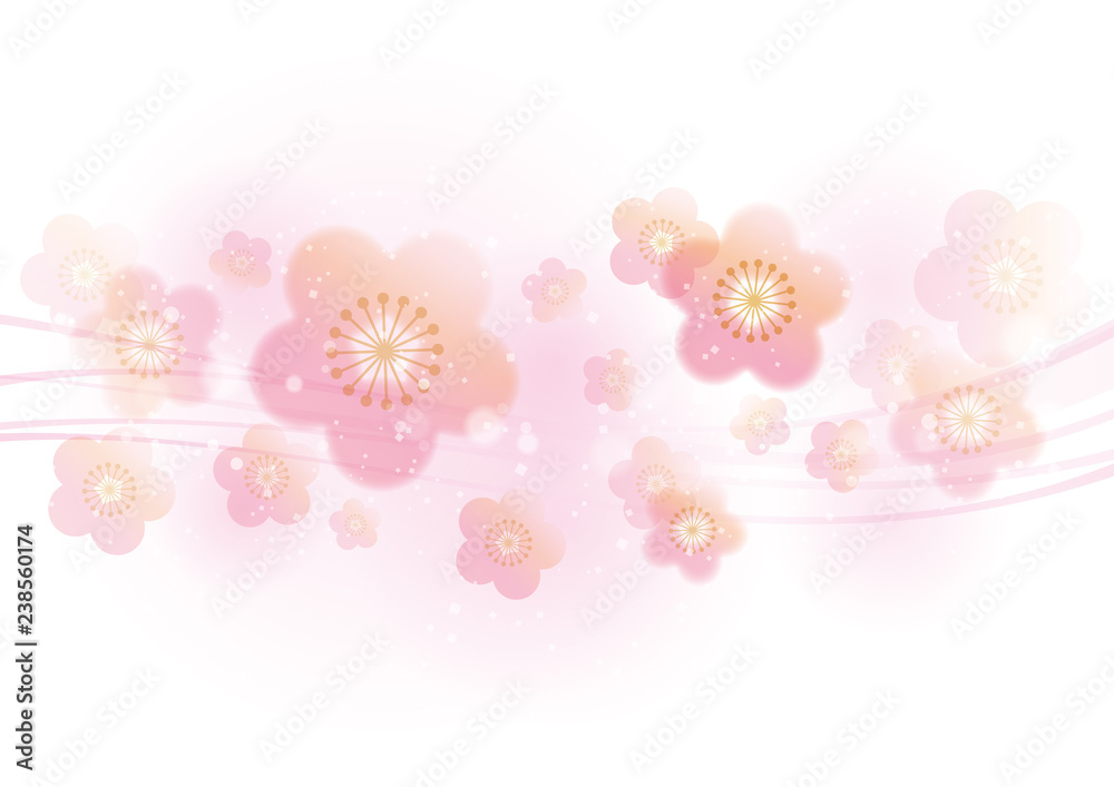 背景　和風梅の花模様　ピンク