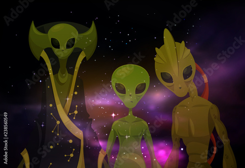 Aliens or martians at space or cosmos. Sci-fi