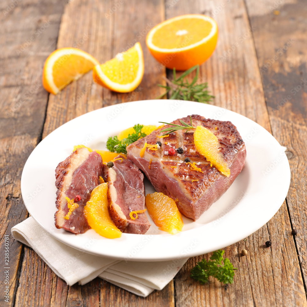 grilled duck fillet and orange grilled duck fillet and orange