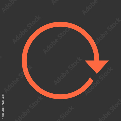 Arrow reload, refresh, rotation, repetition, reset sign. Colored icon on gray background created in 2D flat style. This design graphic element is saved as a vector illustration in EPS file format