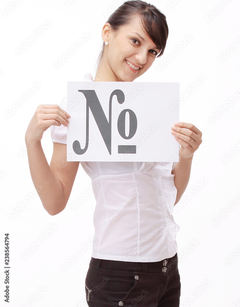 business woman showing poster with the word number . business woman showing poster with the word number .