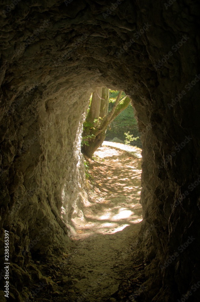 Path cut through rock face, Gorges de l'Areuses