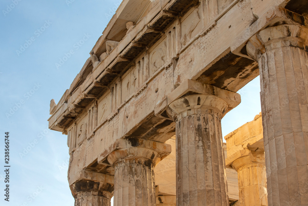 Parthenon on Acropolis, Athens, Greece. It is a main tourist attraction of Athens. Ancient Greek architecture of Athens in summer. Ruins of a famous landmark of Athens on the top of Acropolis hill.. Parthenon on Acropolis, Athens, Greece. It is a main tourist attraction of Athens. Ancient Greek architecture of Athens in summer. Ruins of a famous landmark of Athens on the top of Acropolis hill..