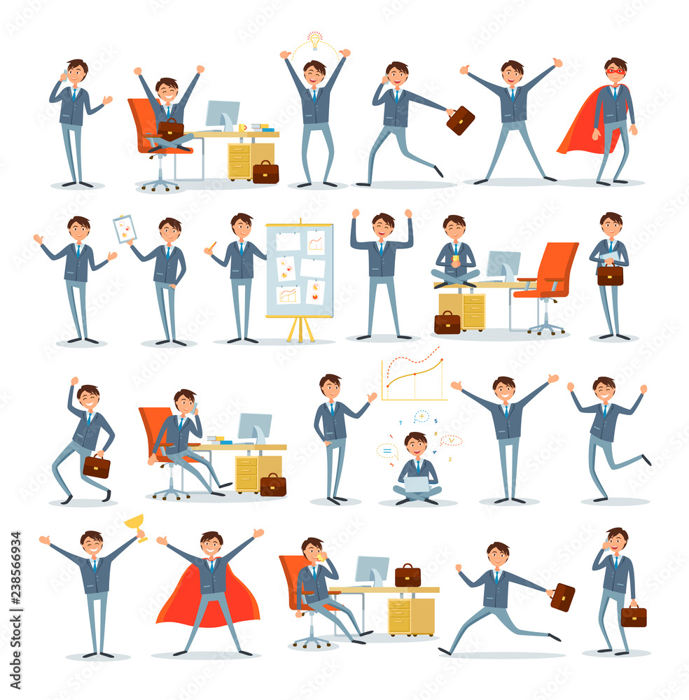 Man Busy with Work, Businessman Characters at Work Man Busy with Work, Businessman Characters at Work