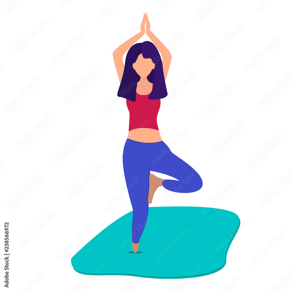 Girl is doing yoga in a standing pose. Vector illustration