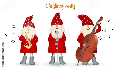 Set nisse musician Santa Claus, Christmas motive in red coat