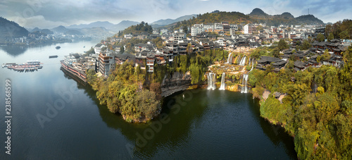 Furong, Hunan, China. The Wangcun Waterfall at Furong Ancient Town.