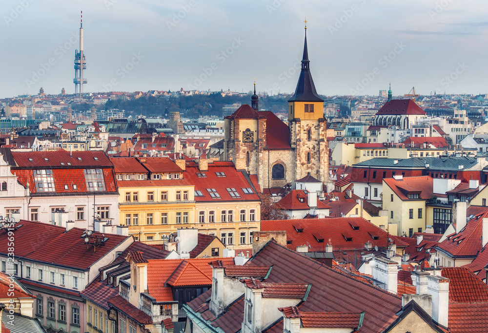 Scenic aerial view over Prague, Czech republic, at daytime. Beautiful travel background.