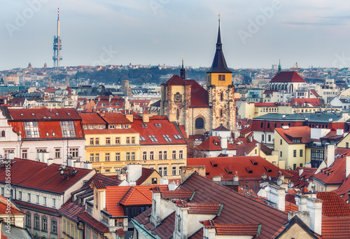 Scenic aerial view over Prague, Czech republic, at daytime. Beautiful travel background.