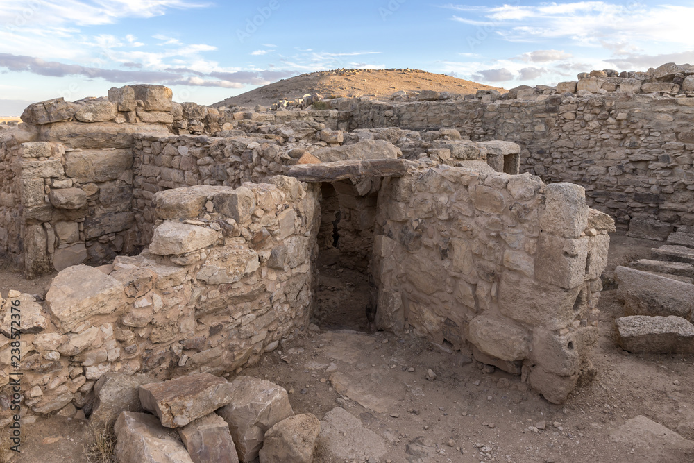 The ruins  of houses on the historical archaeological site Umm ar-Rasas near Madaba city in Jordan