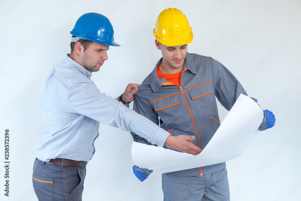 Two engineeers arguing about their project on white background, isolated Two engineeers arguing about their project on white background, isolated