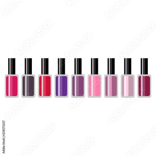 Vector illustration. Set of color nail polish isolated on white background. Vector illustration. Design for sale, advertising.