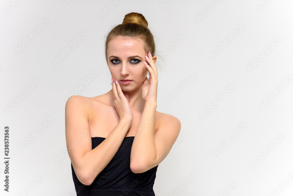 Concept of beauty beautiful brunette girls on a white background in various poses. Concept of beauty beautiful brunette girls on a white background in various poses.