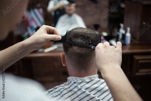 hair cutting head scissors. Men's hairdresser