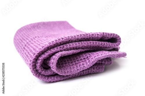 closeup of purple cleaning towel on white background