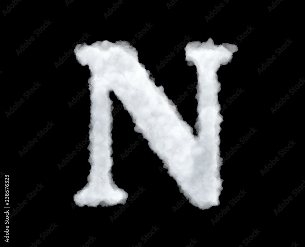 3d rendering of thick white cloud 'N' letter on black background 3d rendering of thick white cloud 'N' letter on black background