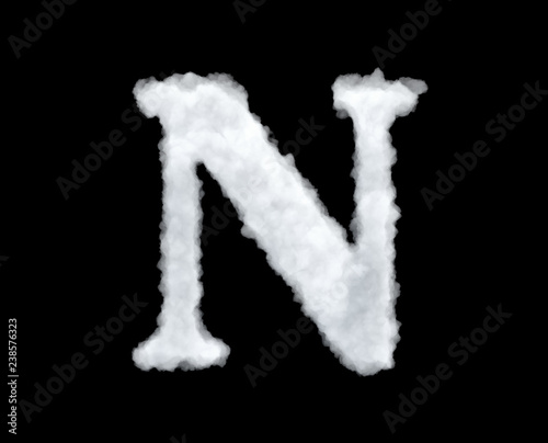 3d rendering of thick white cloud 'N' letter on black background