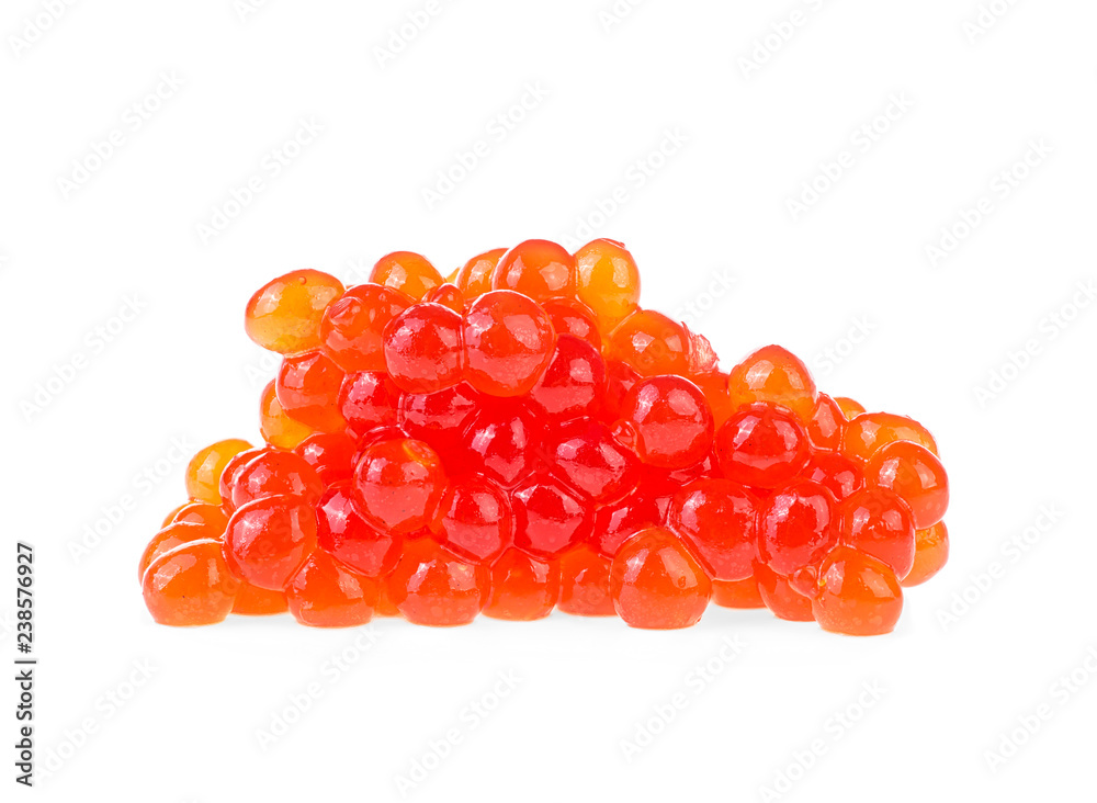 Red caviar isolated on white background, closeup. Red caviar isolated on white background, closeup.