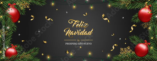 Christmas card of pine tree ornaments in spanish