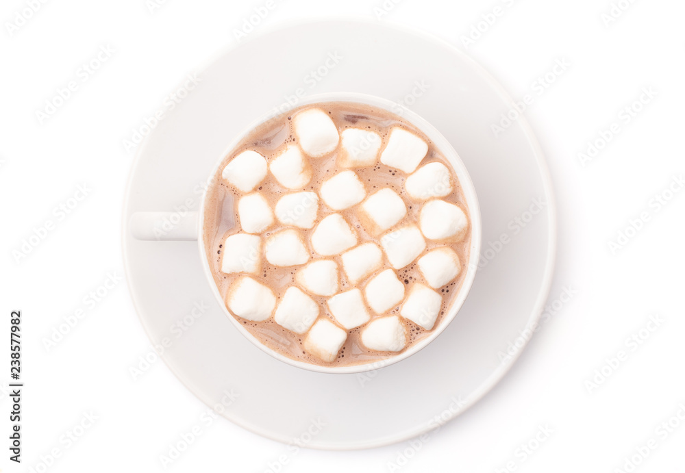Round Mug of Hot Chocolate Topped with Small White Marshmallows Round Mug of Hot Chocolate Topped with Small White Marshmallows
