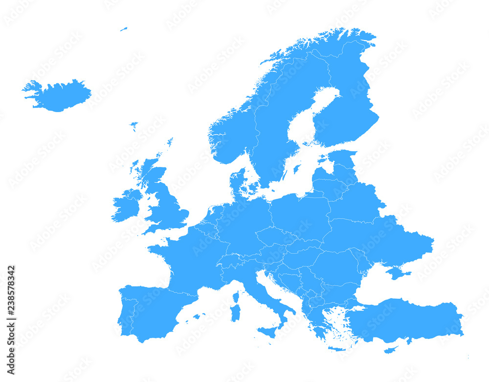 Naklejka premium Europe simple vector blue map
