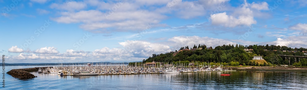 View of a yacht site in Seattle harbor, USA