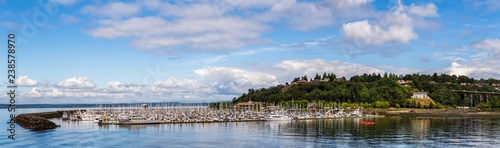 View of a yacht site in Seattle harbor, USA