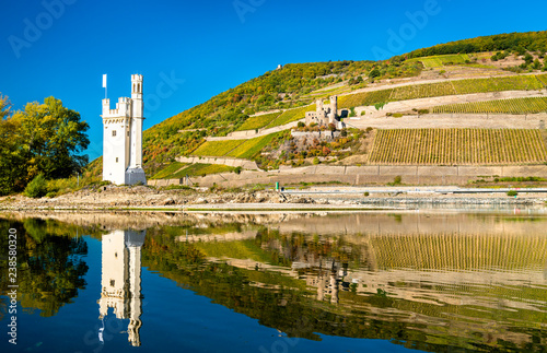 The Mouse Tower with Ehrenfels Castle on the background. The Rhine Valley, Germany photo