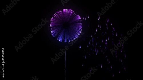 multiple volleys of fireworks isolated on black background. 3d animation 3d render close up view. Multicolored complex fireworks 18 photo