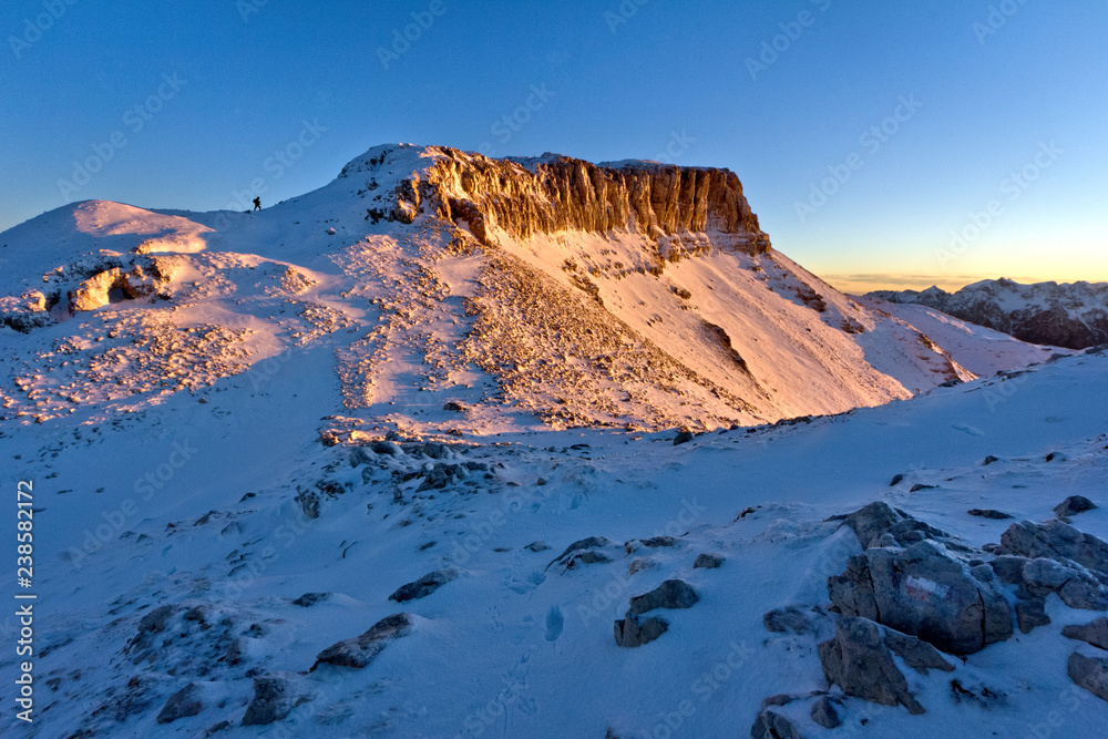 Winter at Dente Austriaco, Pasubio, Trentino, Italy. Pasubio was one of the bloodiest battlefields on the Italian front during the First World War.