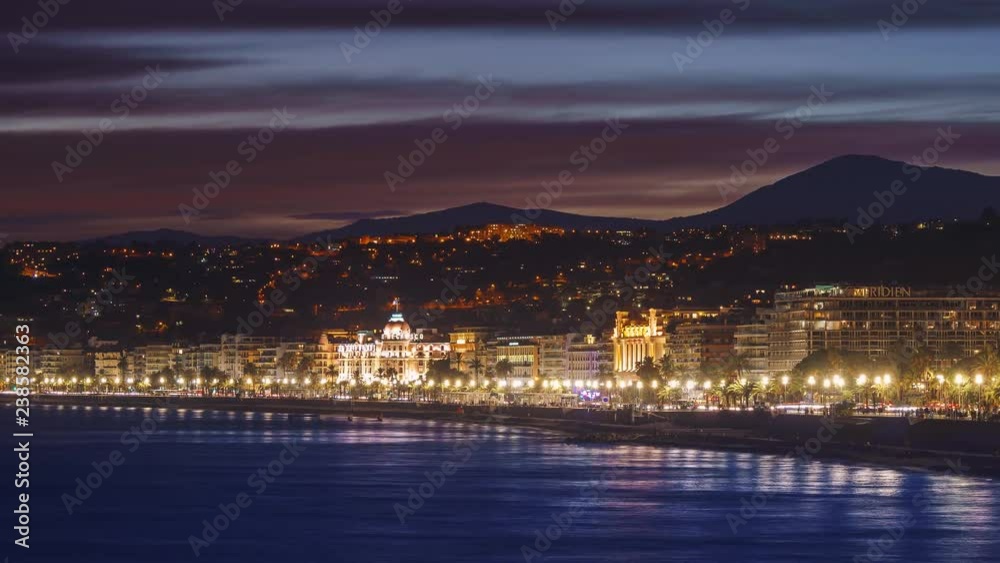 4k, Time lapse, Coastline panoramic view on embankment, Nice, France 4k, Time lapse, Coastline panoramic view on embankment, Nice, France
