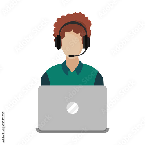 call center man agent working laptop