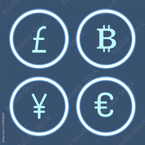 Bitcoin Cryptocurrency and Yen Icons Set Vector