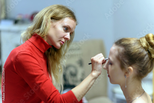 The concept of the work of the master makeup artist beautician.