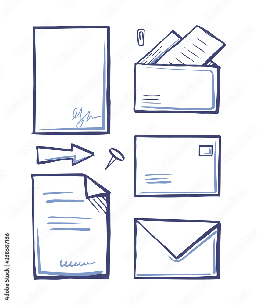 Office Paper and Documents in Letters Set Vector Office Paper and Documents in Letters Set Vector