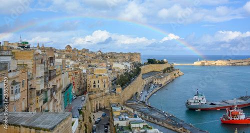 Panoramic view of sunset in Valletta, the capital city of Malta