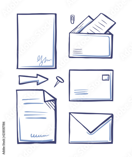 Office Paper and Documents in Letters Set Vector