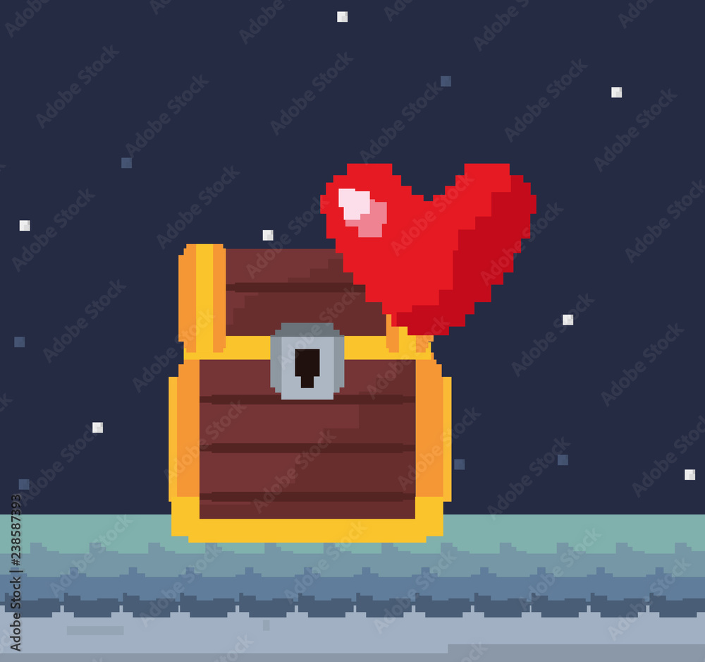 pixel video game treasure chest