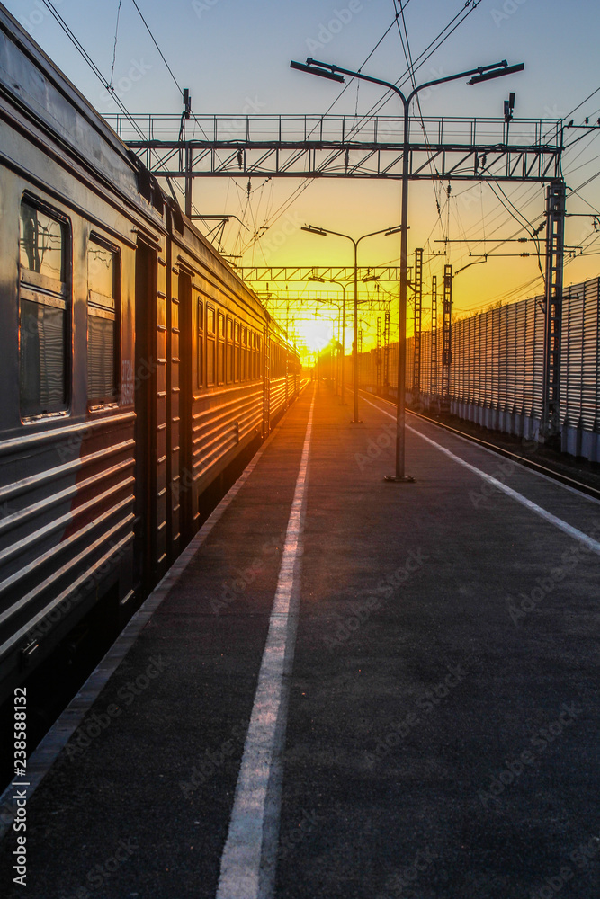 railway at sunset public transport. transportation of people and freight. railway at sunset public transport. transportation of people and freight.