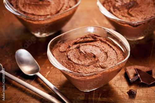Pots Of Homemade Chocolate Mousse photo