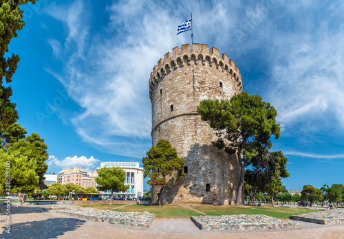 White tower of Thessaloniki, coastal city in Greece photo